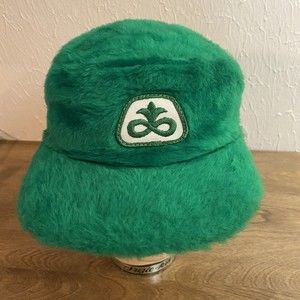PIONEER SEED Vintage Fuzzy Green Hat Trucker Farmer Quilted Liner *see descript